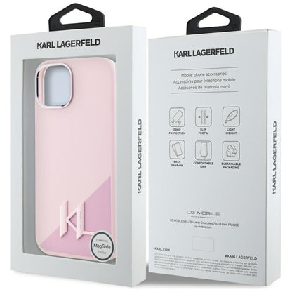 Karl Lagerfeld silikonas „Shadow Metal Initial MagSafe“ – dėklas, skirtas „iPhone 15“ (rožinis)