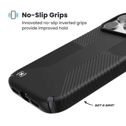 Speck Presidio2 Grip MagSafe – dėklas iPhone 17 Pro (juodos / skalūno pilkos / baltos spalvos)