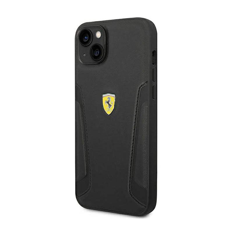 Ferrari Leather Stamp Sides - dėklas, skirtas iPhone 14 Plus (juoda)