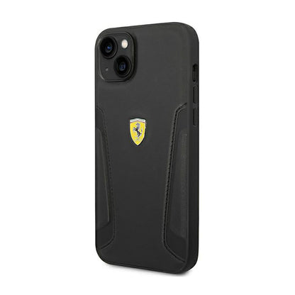 Ferrari Leather Stamp Sides - dėklas, skirtas iPhone 14 Plus (juoda)