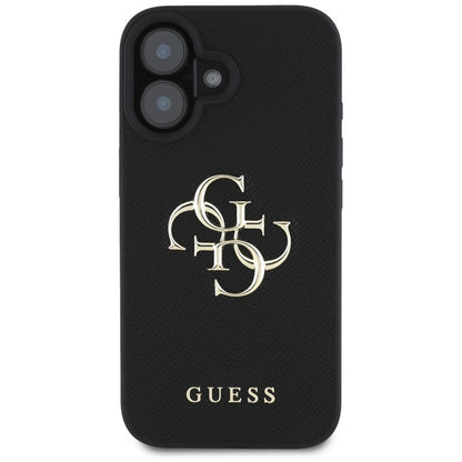 Guess Grained Big 4G Logo Small Classic Logo – dėklas skirtas iPhone 16 (juodas)
