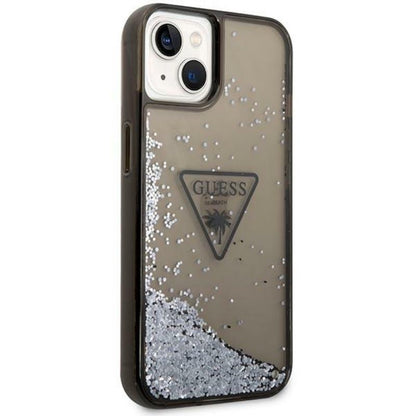Guess Liquid Glitter Triangle Logo dėklas – dėklas iPhone 14 (juodas)