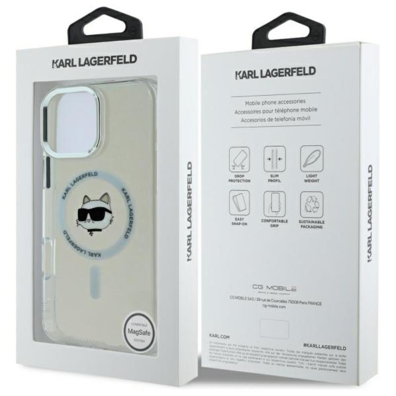 Karl Lagerfeld IML Metal Choupette Head MagSafe – dėklas, skirtas „iPhone 16 Pro“ (baltas)