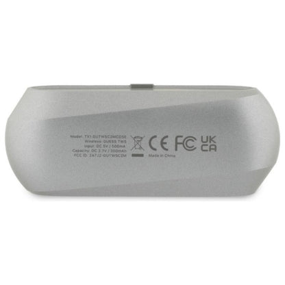 Guess Elongated Metallic Printed Logo – Bluetooth TWS ausinės + įkrovimo dėklas (pilkos spalvos)