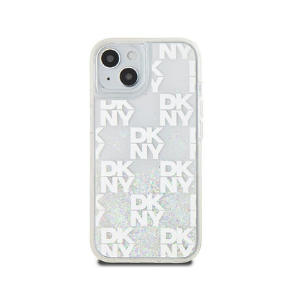 DKNY Liquid Glitter Multilogo – dėklas iPhone 15 / 14 / 13 (baltas)