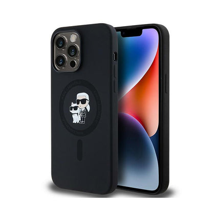 Karl Lagerfeld Silicone Karl & Choupette MagSafe – dėklas, skirtas iPhone 14 Pro Max (juodas)