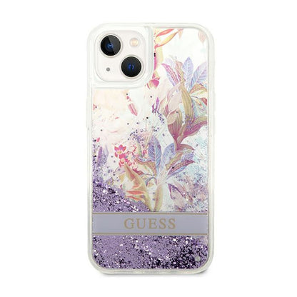 Guess Liquid Glitter Flower – Dėklas, skirtas „iPhone 14 Plus“ (violetinis)