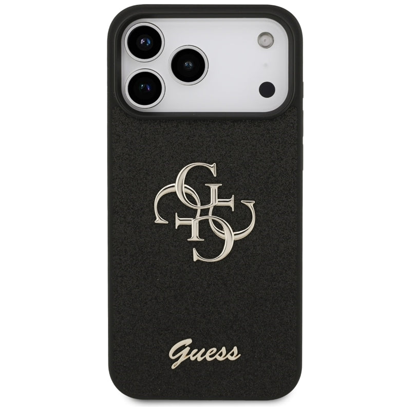 Guess Dėklas su fiksuotu blizgesiu Big 4G, skirtas iPhone 17 Pro Max (juodas)