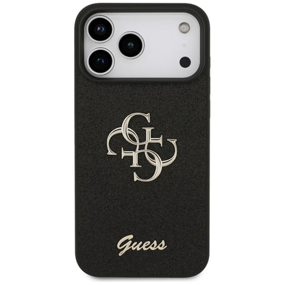 Guess Dėklas su fiksuotu blizgesiu Big 4G, skirtas iPhone 17 Pro Max (juodas)