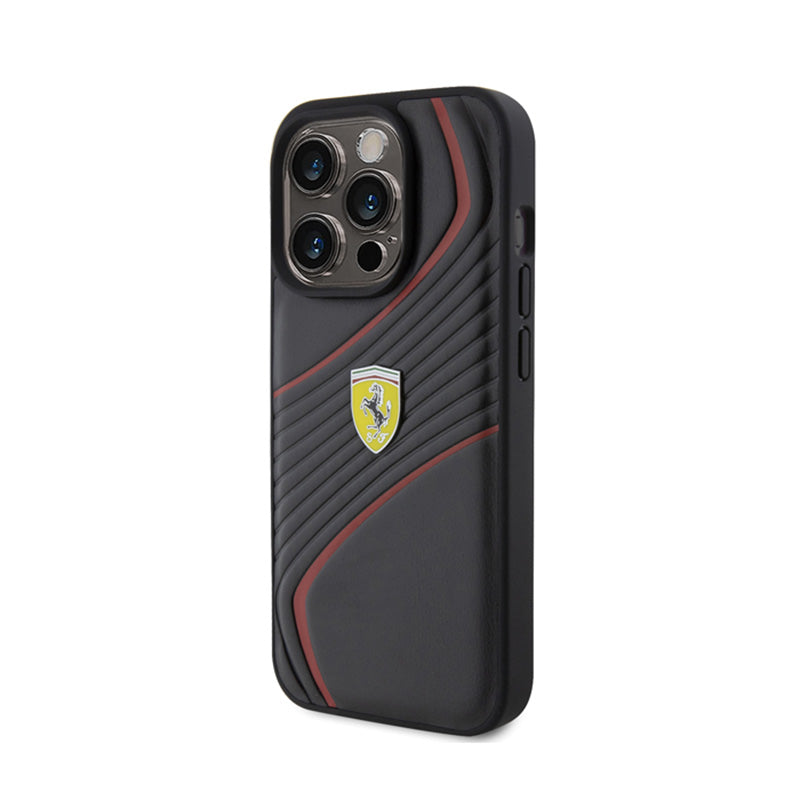 Ferrari Twist Metal Logo – dėklas, skirtas „iPhone 15 Pro“ (juodas)