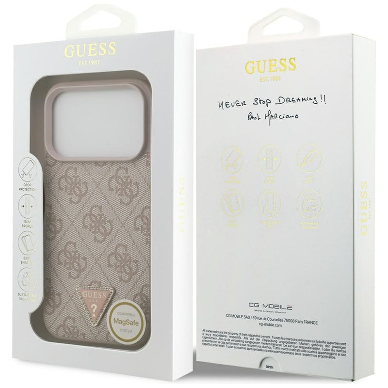 Guess Odos 4G Trikampis su kristalais MagSafe - Dėklas iPhone 17 Pro (rožinis)