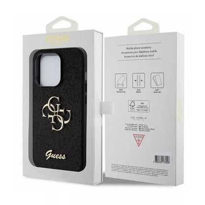 Guess Glitter Script Big 4G – dėklas skirtas iPhone 15 Pro Max (juodas)