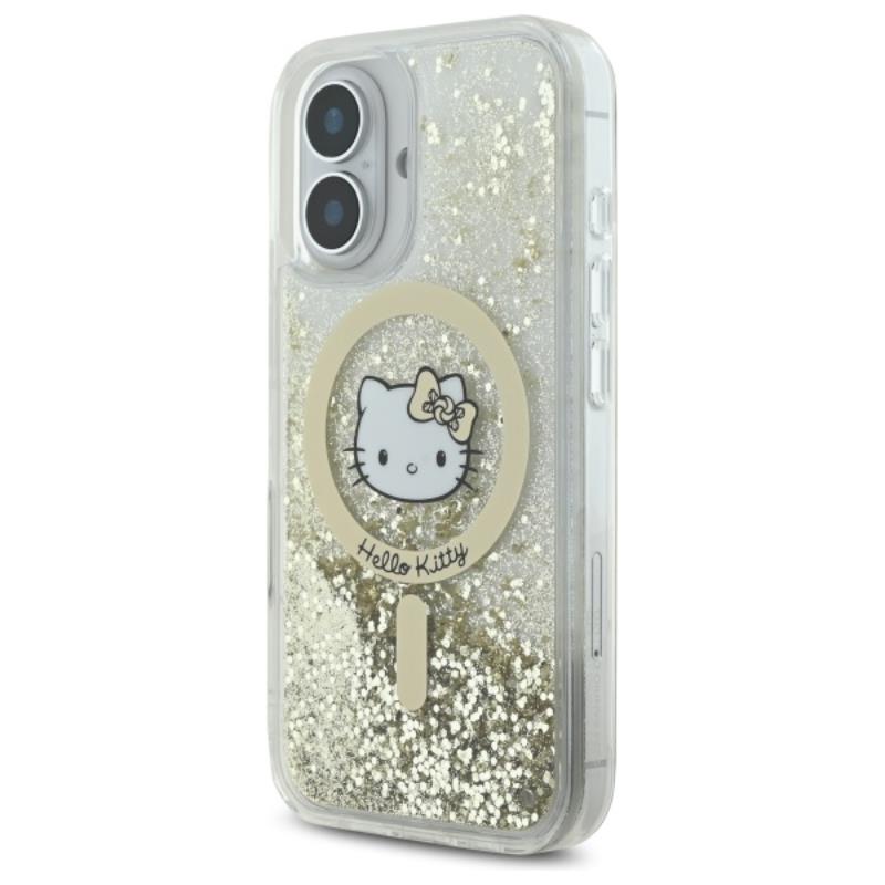 Hello Kitty Liquid Glitter Fever MagSafe – „iPhone 16“ dėklas (balta/auksinė)