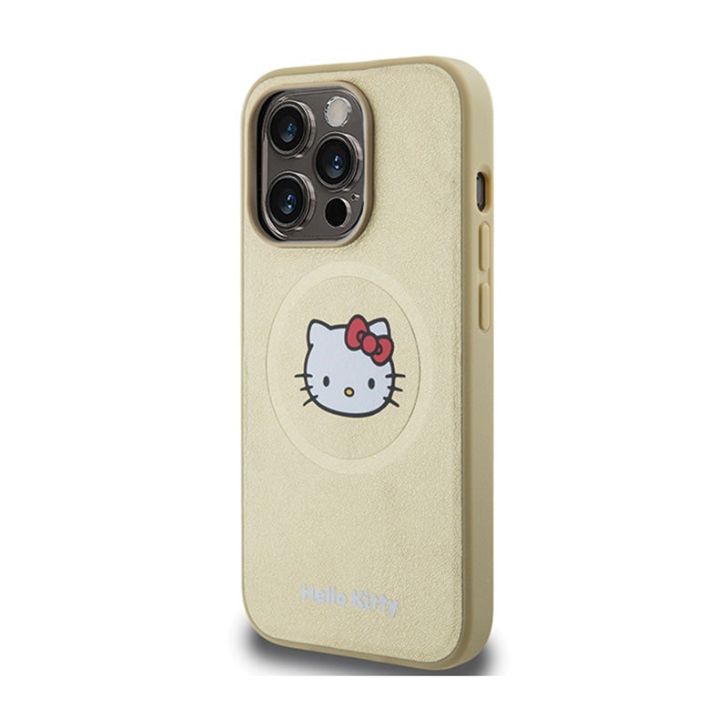 Hello Kitty Leather Kitty Head MagSafe – dėklas iPhone 15 Pro (aukso)