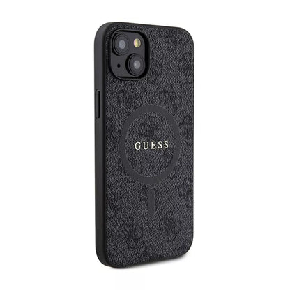Guess 4G Collection Leather Metal Logo MagSafe – dėklas „iPhone 15/14/13“ (juodas)