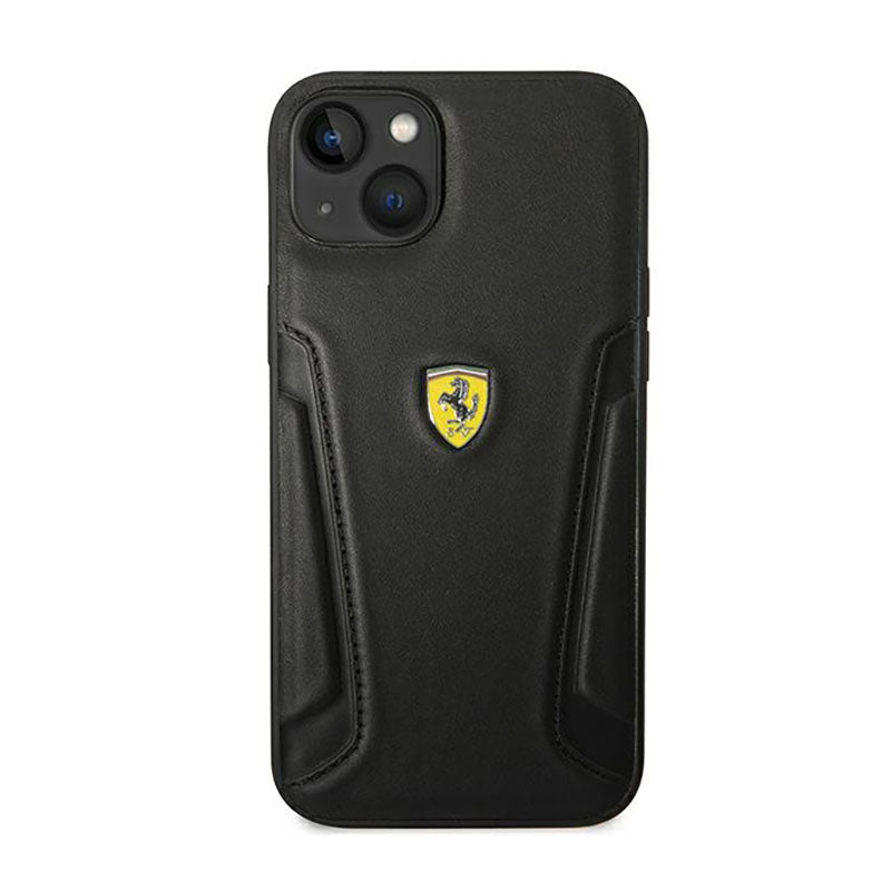 Ferrari Leather Stamp Sides - dėklas, skirtas iPhone 14 Plus (juoda)