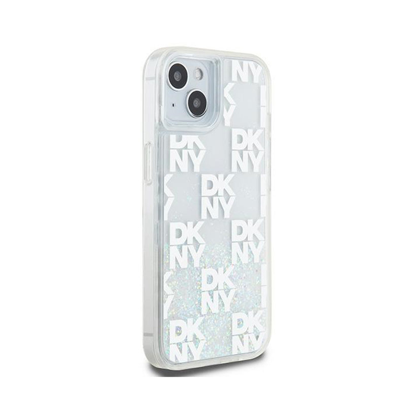 DKNY Liquid Glitter Multilogo – dėklas iPhone 15 / 14 / 13 (baltas)