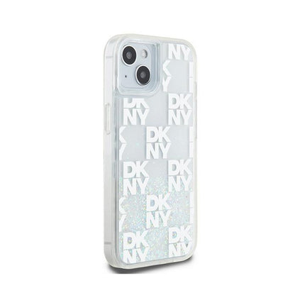 DKNY Liquid Glitter Multilogo – dėklas iPhone 15 / 14 / 13 (baltas)