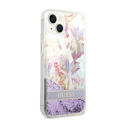 Guess Liquid Glitter Flower – Dėklas, skirtas „iPhone 14 Plus“ (violetinis)