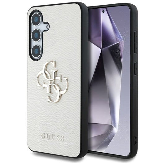 Guess Grained Big 4G Logo Small Classic Logo - dėklas, skirtas Samsung Galaxy S25 (smėlio spalvos)