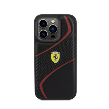 Ferrari Twist Metal Logo – dėklas, skirtas „iPhone 15 Pro“ (juodas)