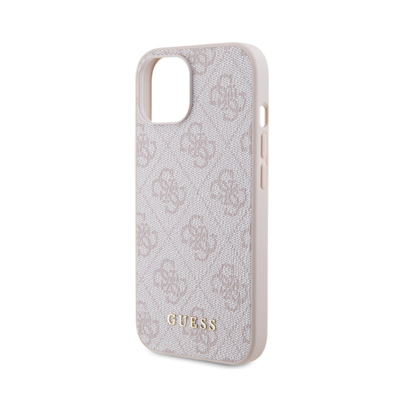Guess 4G Metal Gold Logo dėklas iPhone 15 (Rožinis)