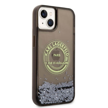 Karl Lagerfeld dėklas "Liquid Glitter Round RSG Logo" – dėklas skirtas iPhone 14 (Juodas)