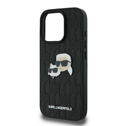 Karl Lagerfeld Monogram Karl & Choupette galvos smeigtukas – dėklas iPhone 16 Pro Max (juodas)
