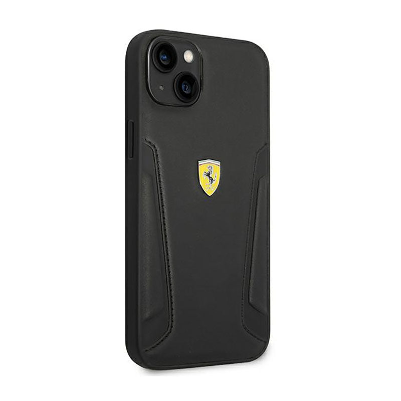 Ferrari Leather Stamp Sides - dėklas, skirtas iPhone 14 Plus (juoda)