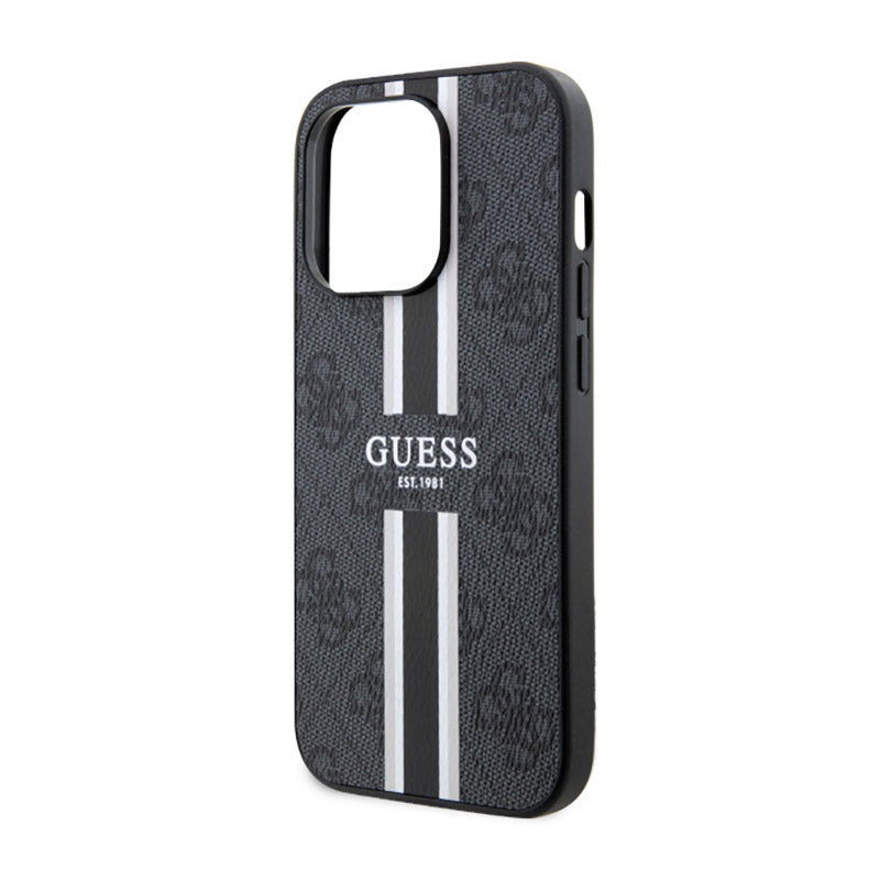 Guess 4G Printed Stripes MagSafe – dėklas skirtas iPhone 14 Pro (Juoda)