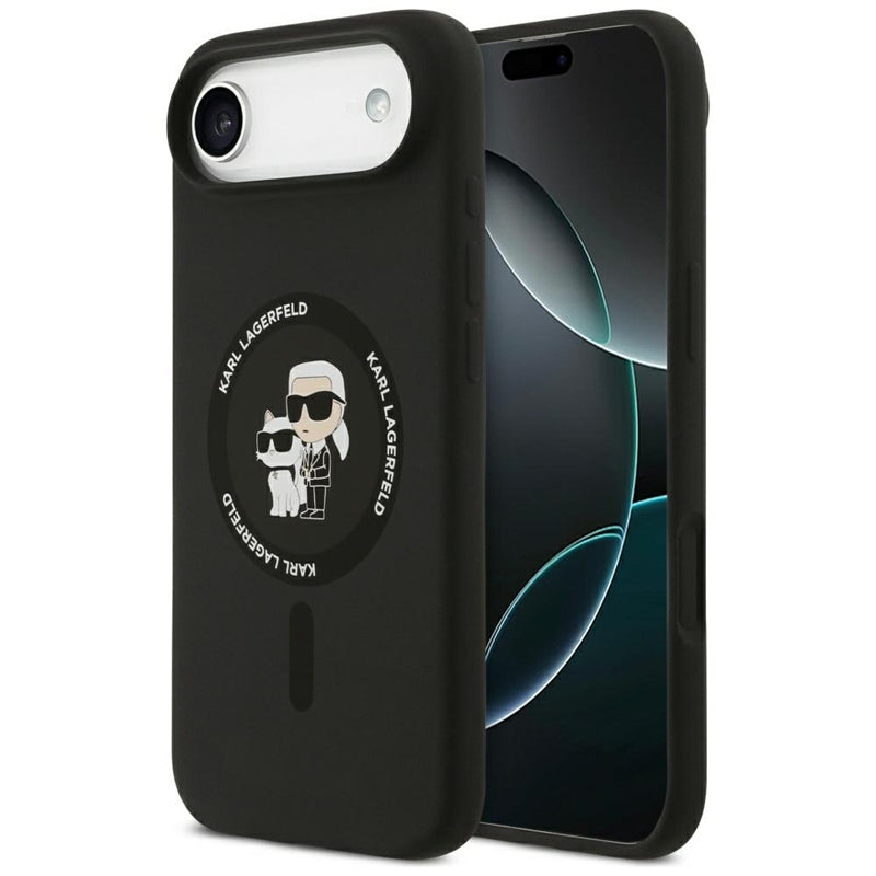 Karl Lagerfeld Silikoninis žiedas MagSafe "Karl & Choupette" dėklas iPhone Air (juodas)