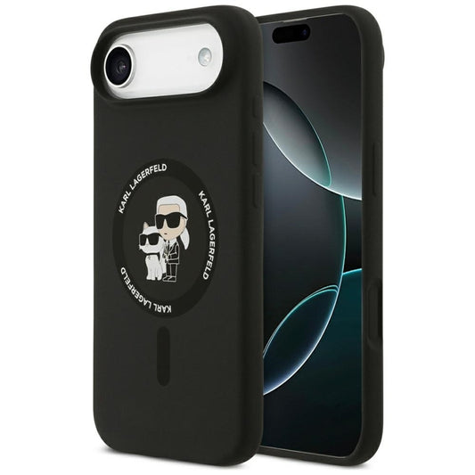 Karl Lagerfeld Silikoninis žiedas MagSafe "Karl & Choupette" dėklas iPhone Air (juodas)