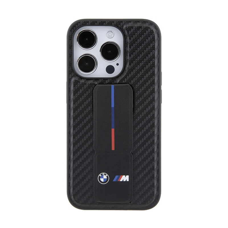 BMW Grip Stand Smooth & Carbon – dėklas iPhone 15 Pro (juodas)
