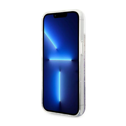 Guess Liquid Glitter Flower – Dėklas, skirtas „iPhone 14 Plus“ (violetinis)