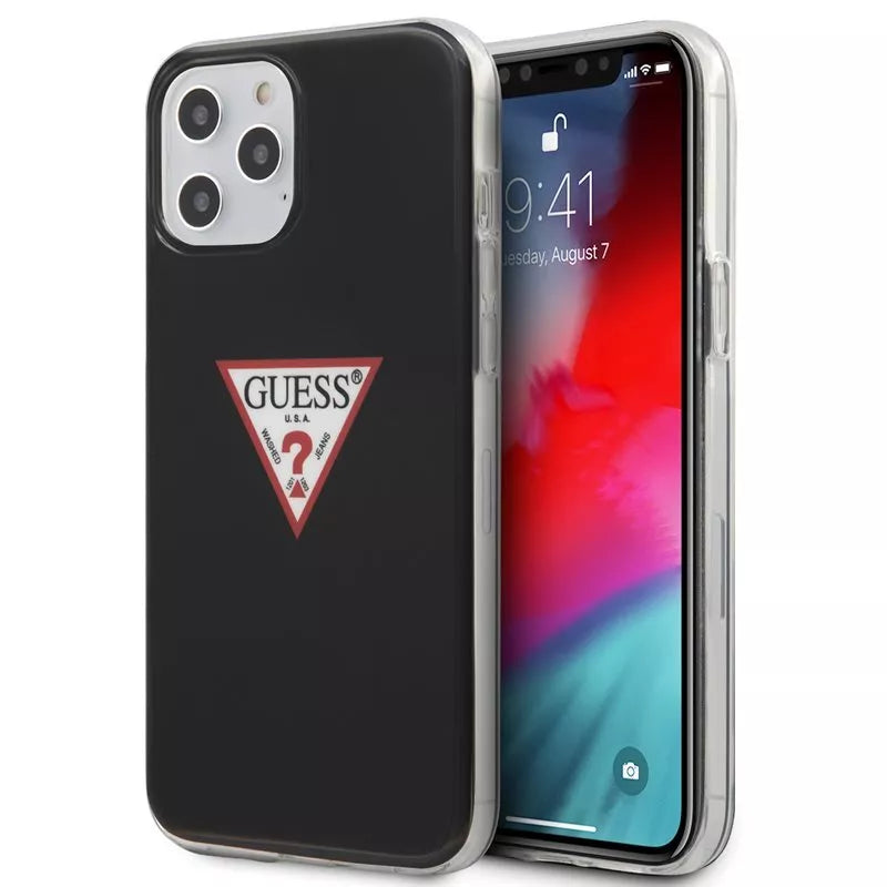 Guess Trikampio logotipas - Dėklas iPhone 12 Pro Max (juodas)