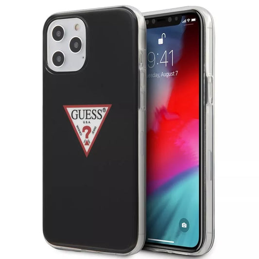 Guess Trikampio logotipas - Dėklas iPhone 12 Pro Max (juodas)