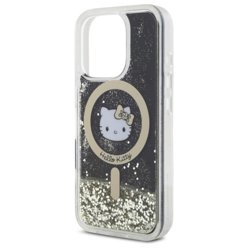 Hello Kitty Liquid Glitter Fever MagSafe – dėklas, skirtas iPhone 16 Pro Max (juoda/auksinė)