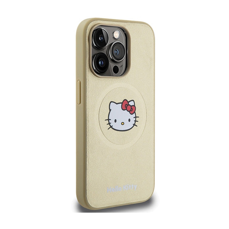 Hello Kitty Leather Kitty Head MagSafe – dėklas iPhone 15 Pro (aukso)