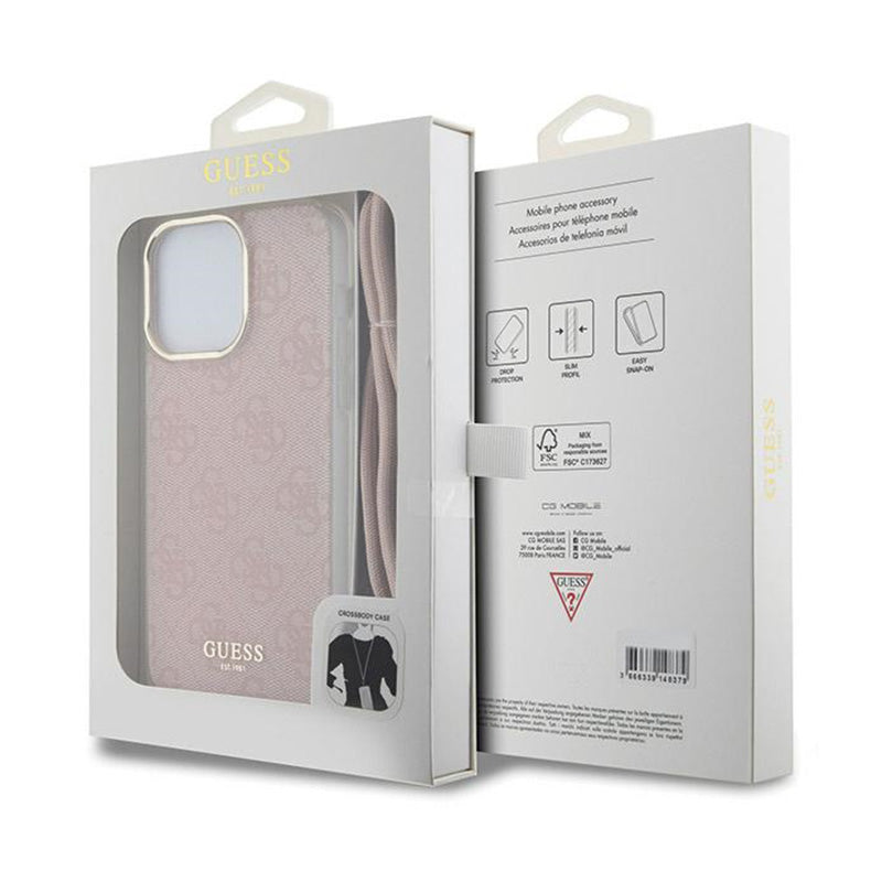 Guess Crossbody Cord 4G Print – „iPhone 15 Pro“ dėklas (rožinis)
