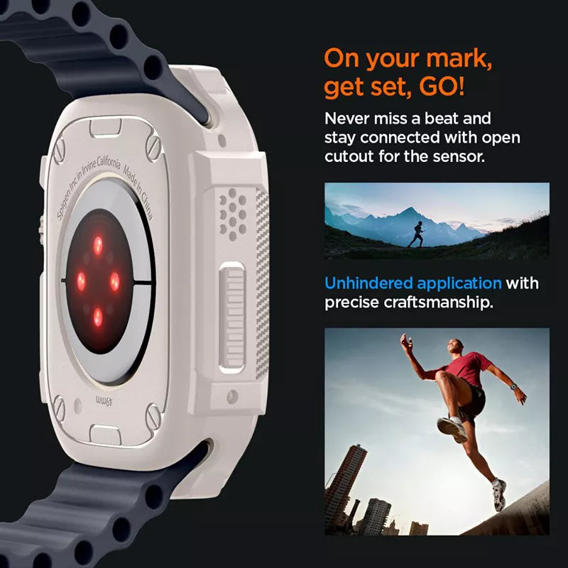 Spigen Rugged Armor - dėklas, skirtas Apple Watch Ultra 1/2 49 mm (smėlio spalvos)