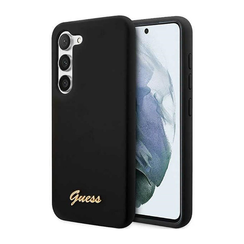 Guess silikoninis dėklas "Script Metal Logo" - Samsung Galaxy S23 (juodas)