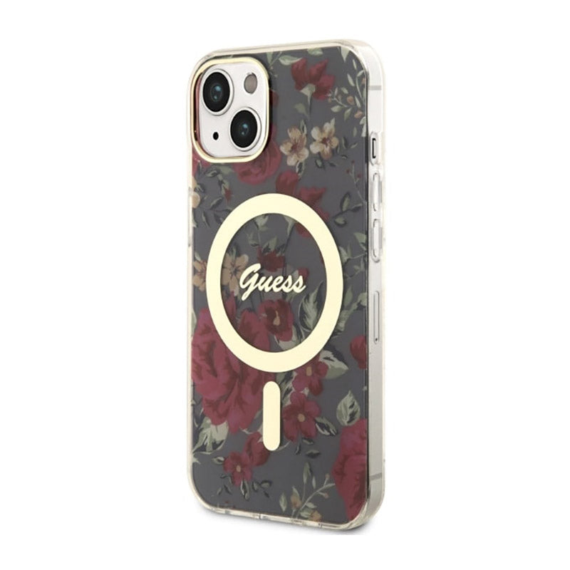 Guess Flower MagSafe – dėklas, skirtas iPhone 14 Plus (žalias)