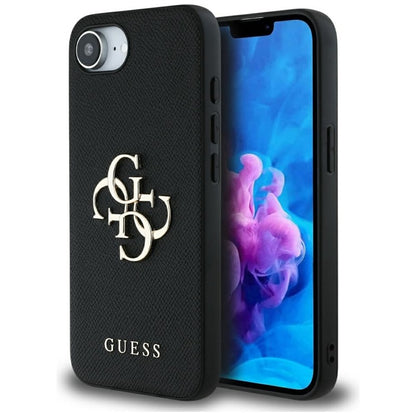 Guess Grained Big 4G Logo Small Classic Logo - dėklas iPhone 16e (juodas)