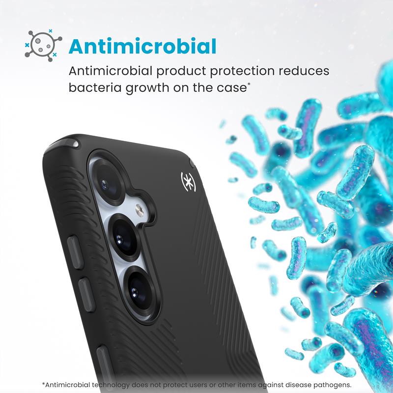 Speck Presidio2 Grip – Samsung Galaxy S25 / S24 dėklas (juodas/skalūno pilkumo/baltas)
