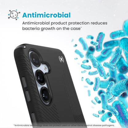 Speck Presidio2 Grip – Samsung Galaxy S25 / S24 dėklas (juodas/skalūno pilkumo/baltas)