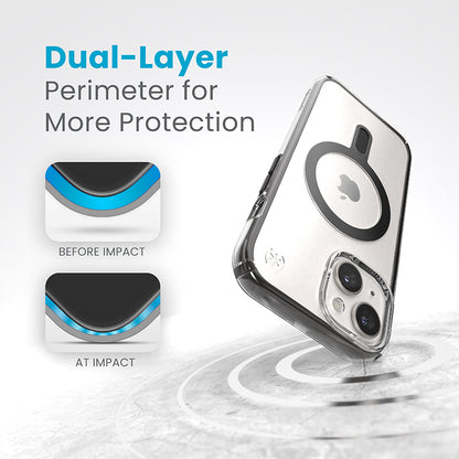 Speck Presidio Perfect-Clear ClickLock & Magsafe - Dėklas, skirtas iPhone 16e / iPhone 15 / iPhone 14 / iPhone 13 (Skaidrus / Matinė juoda / Šiferio pilka)