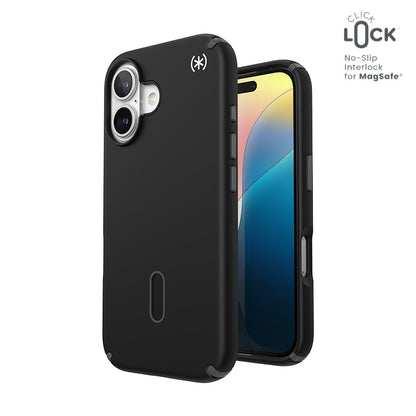 Speck Presidio2 Pro ClickLock & MagSafe – Dėklas, skirtas iPhone 16 (juodas / skalūno pilkas / baltas)