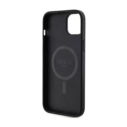 Guess 4G Collection Leather Metal Logo MagSafe – dėklas „iPhone 15/14/13“ (juodas)