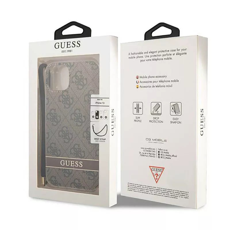 Guess 4G Print Cord – dėklas, skirtas iPhone 14 (rudos spalvos)