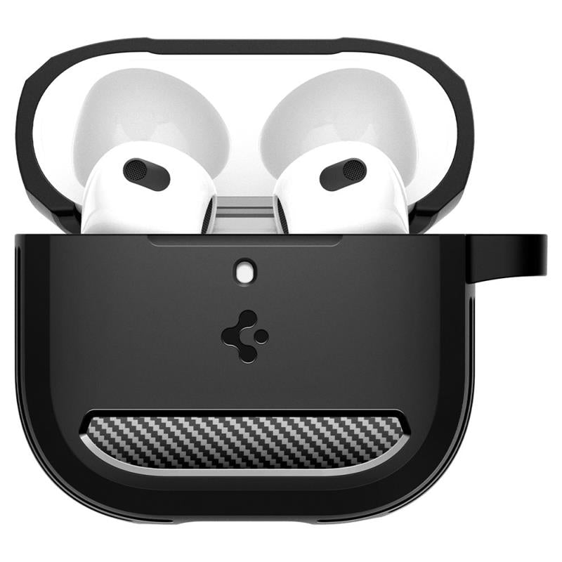 Spigen Rugged Armor – dėklas, skirtas „Apple AirPods 4“ (matiškai juoda)